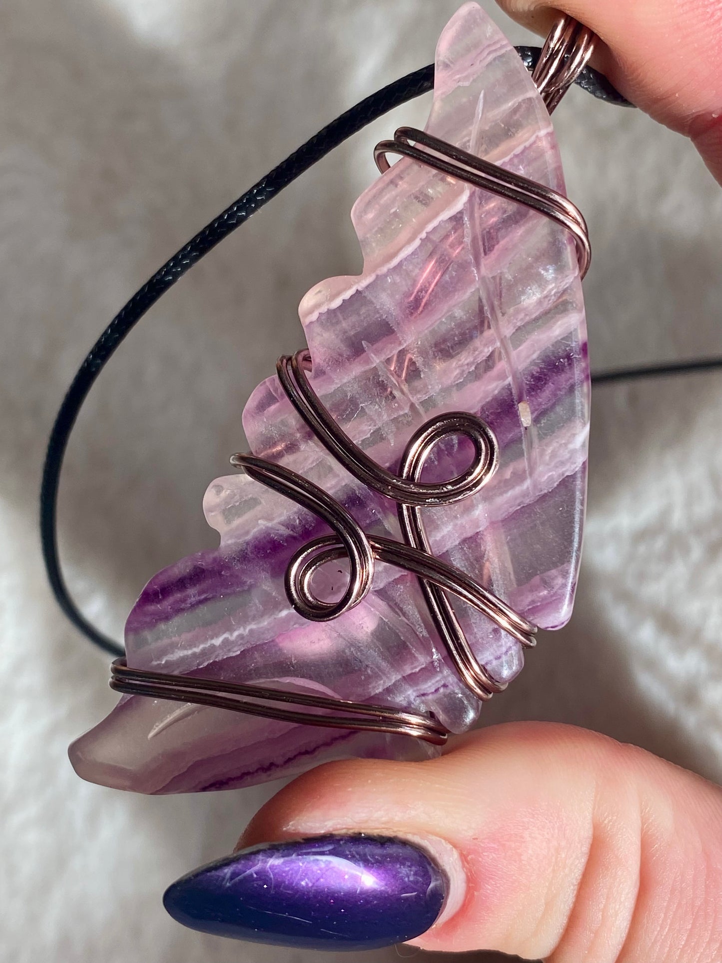 Wire wrapped Fluorite Butterfly wing pendant