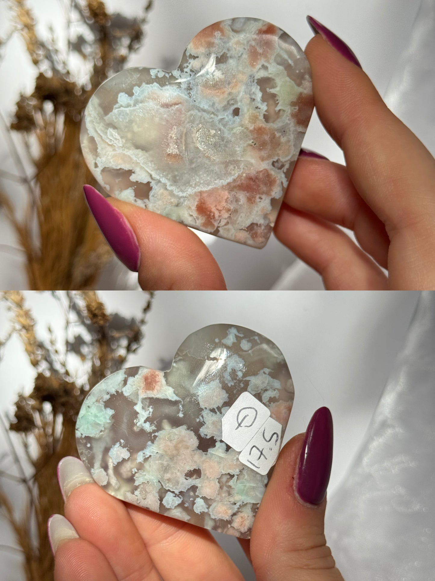 Green Flower Agate hearts