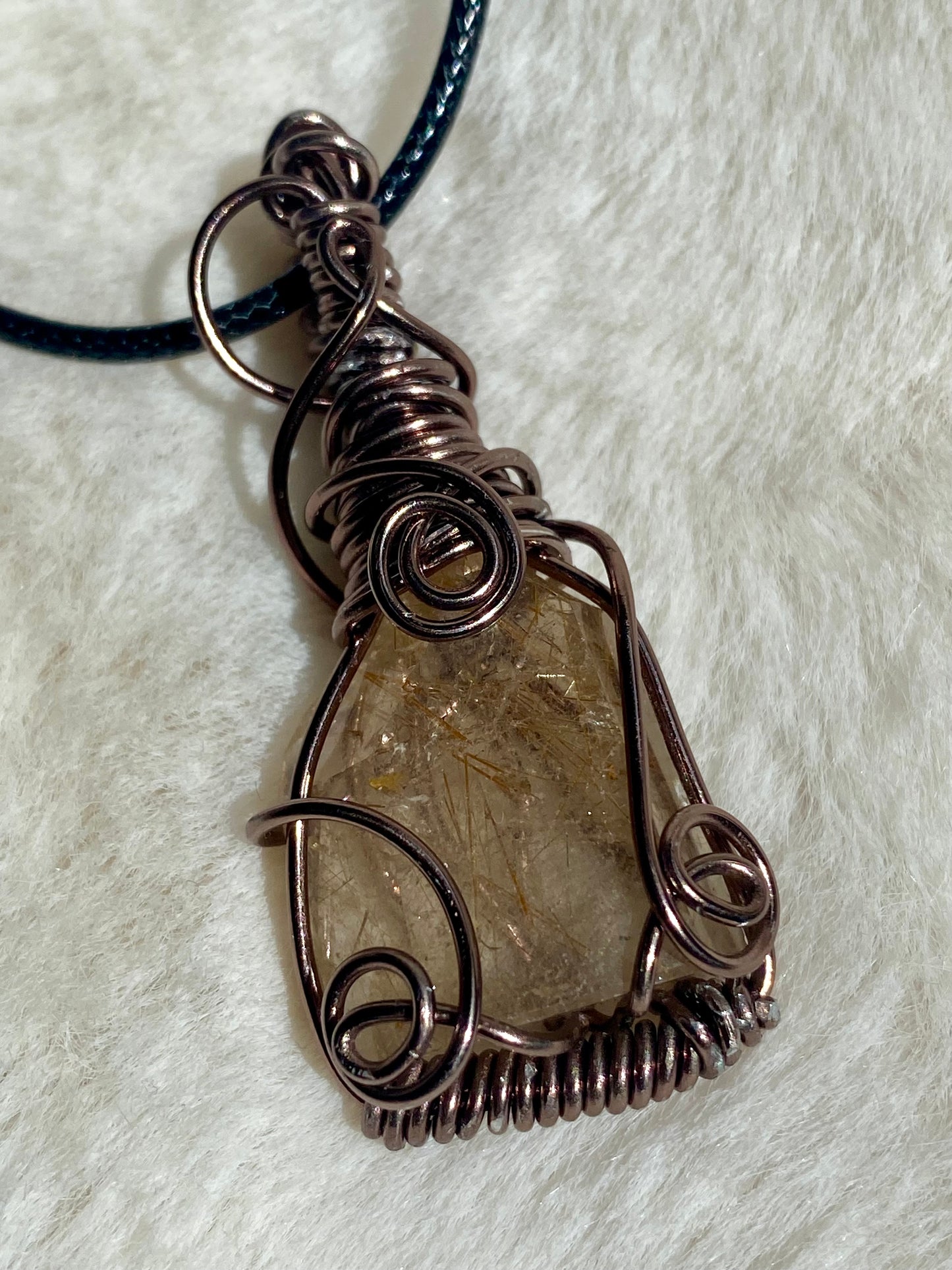 Wire wrapped Golden Rutile Quartz pendant