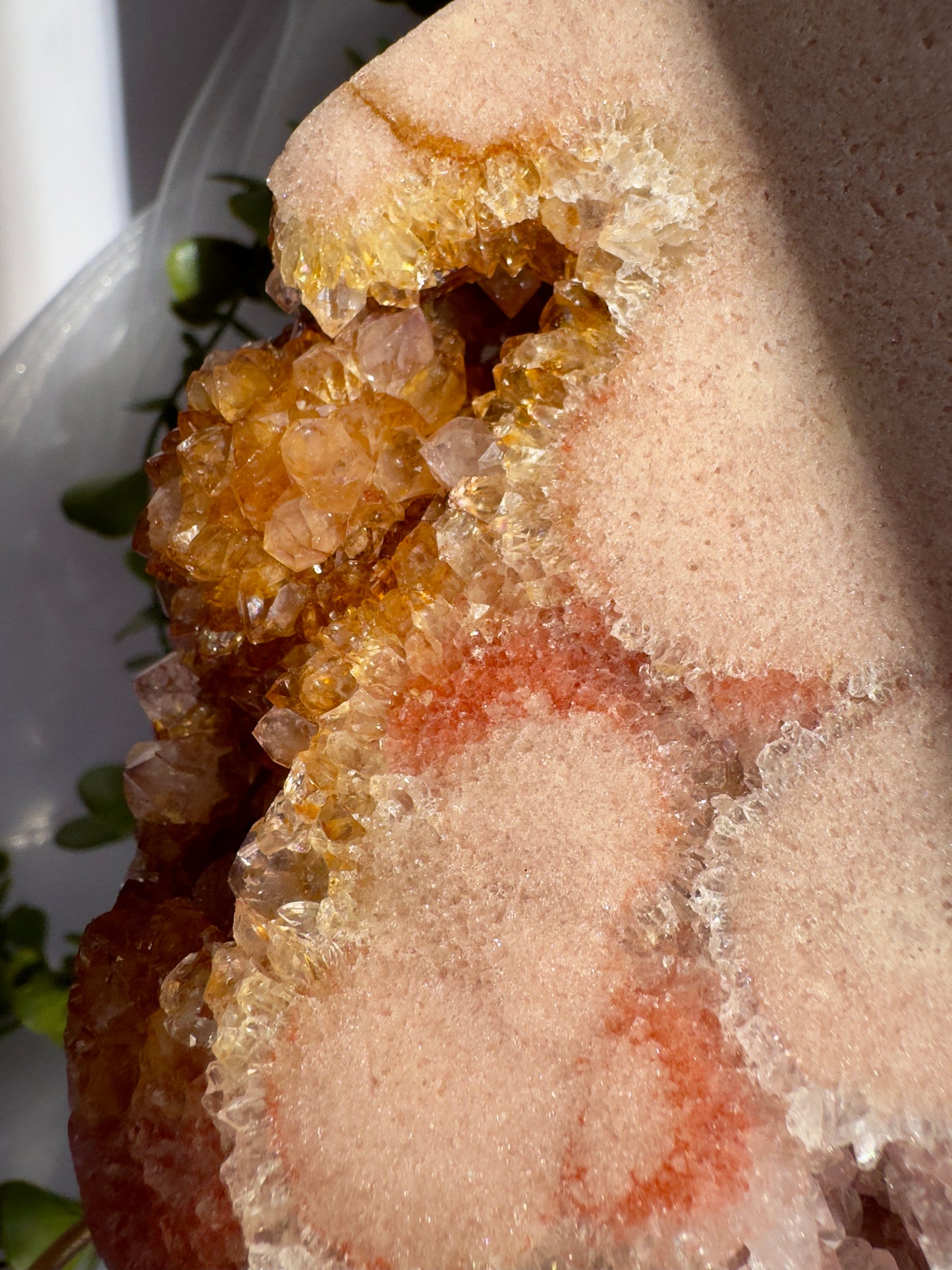 Golden Druzy Pink Amethyst Moon on Display Stand (0.622 kg)