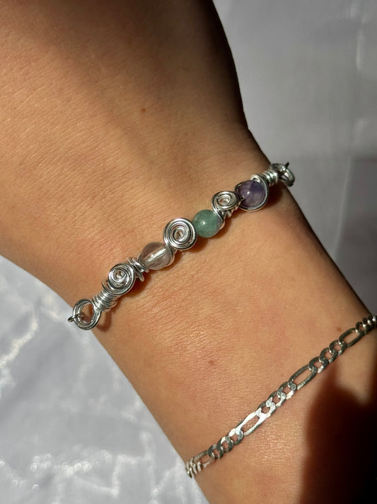 Wire wrapped Fluorite Adjustable Bracelet