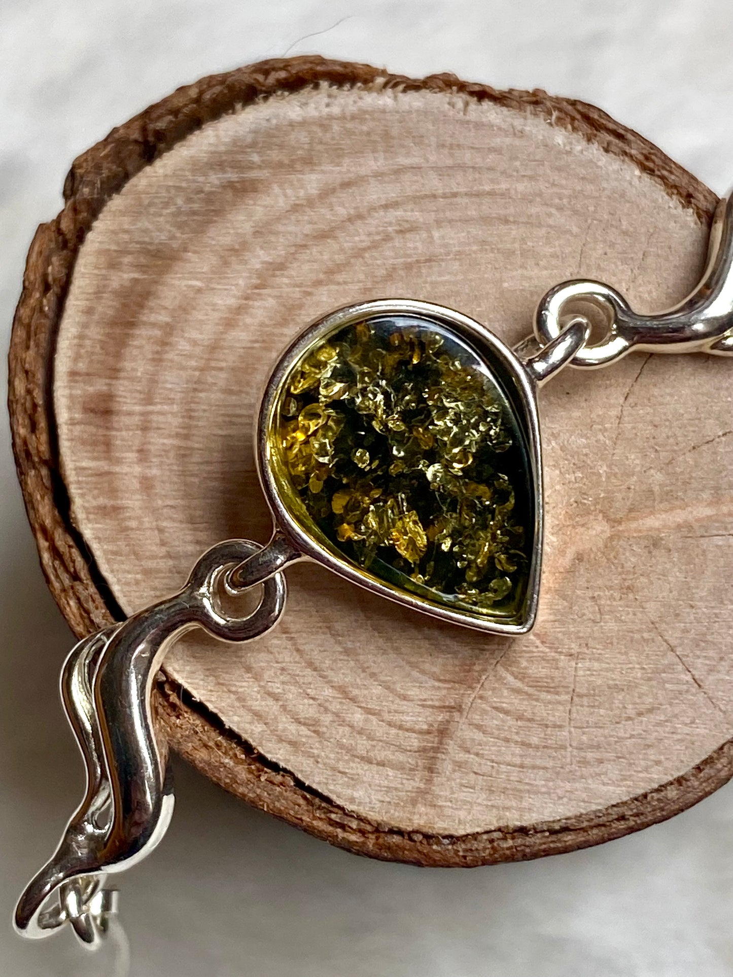 Gorgeous rare Green Baltic Amber bracelet and pendant set (Silver 925)