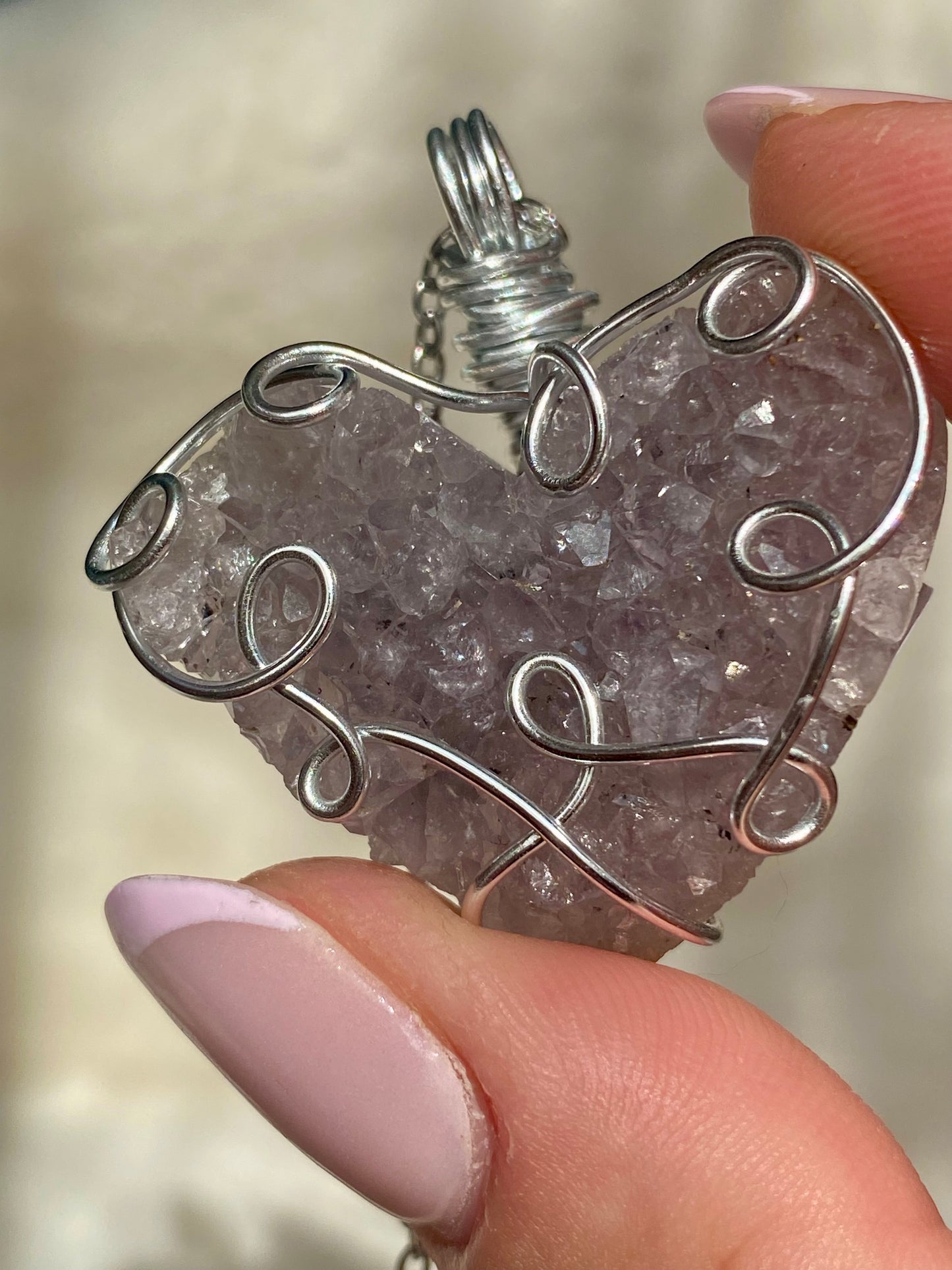 Wire wrapped Amethyst Druzy Heart pendants