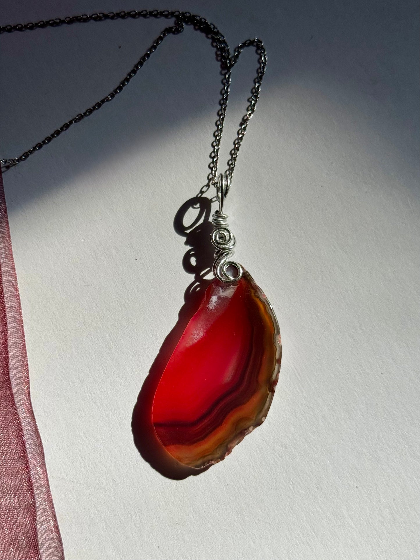 Red Agate Slice Wire Wrapped Pendants
