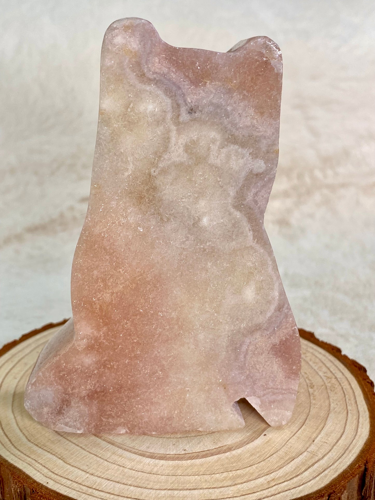 Pink Amethyst Druzy Owls carvings