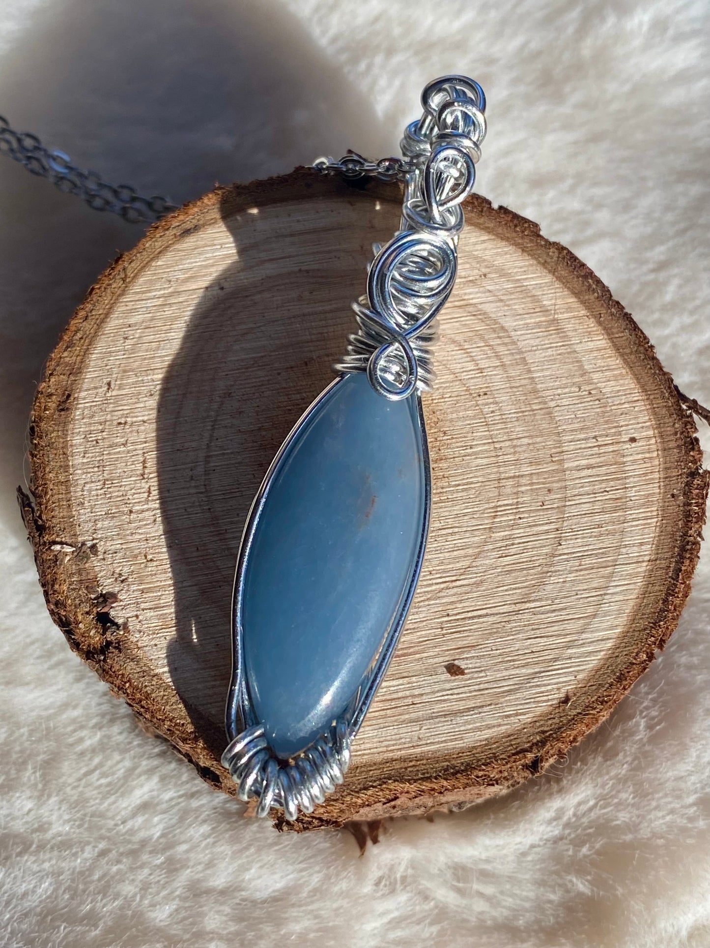 Wire Wrapped Angelite Pendant