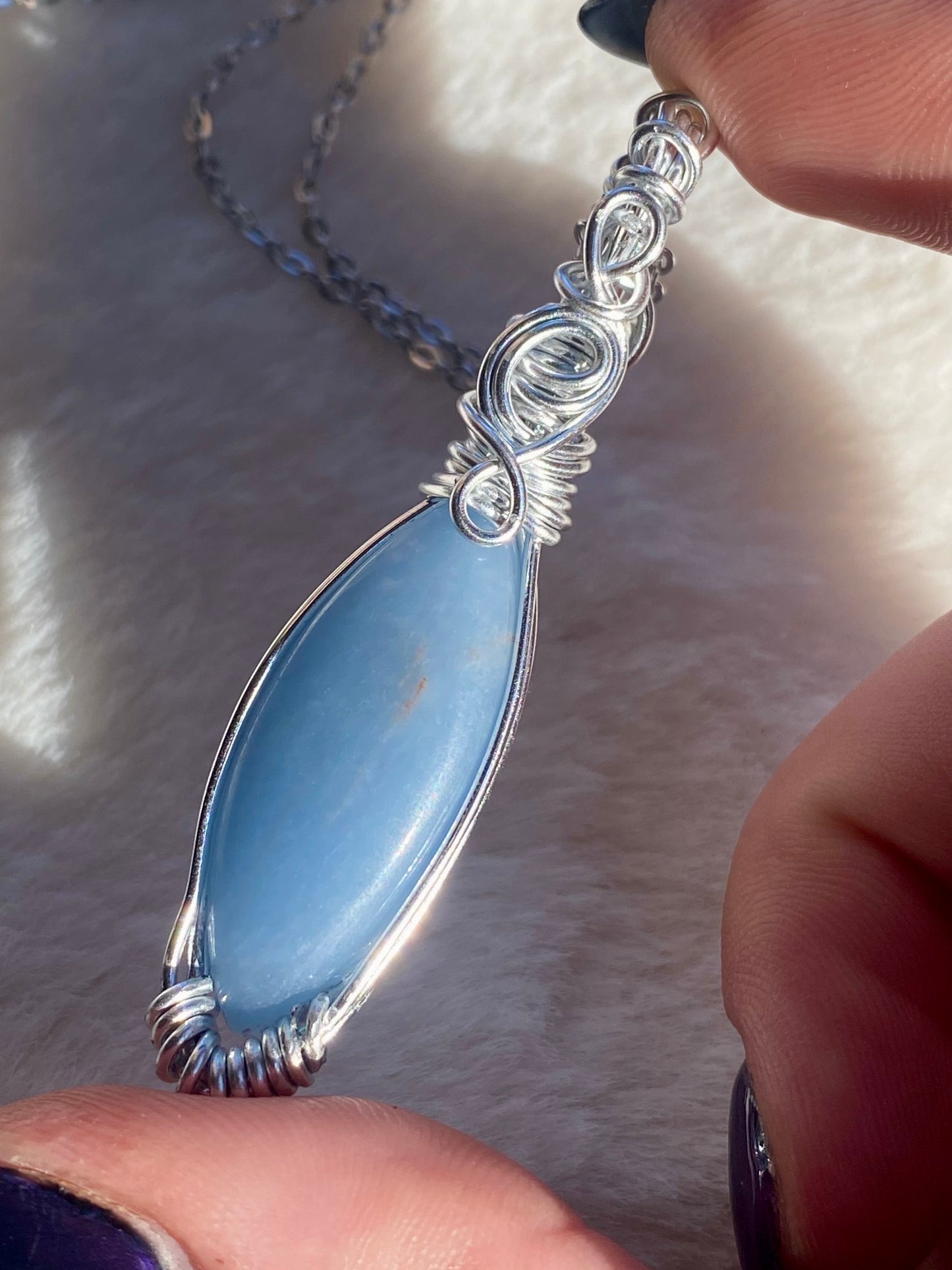 Wire Wrapped Angelite Pendant