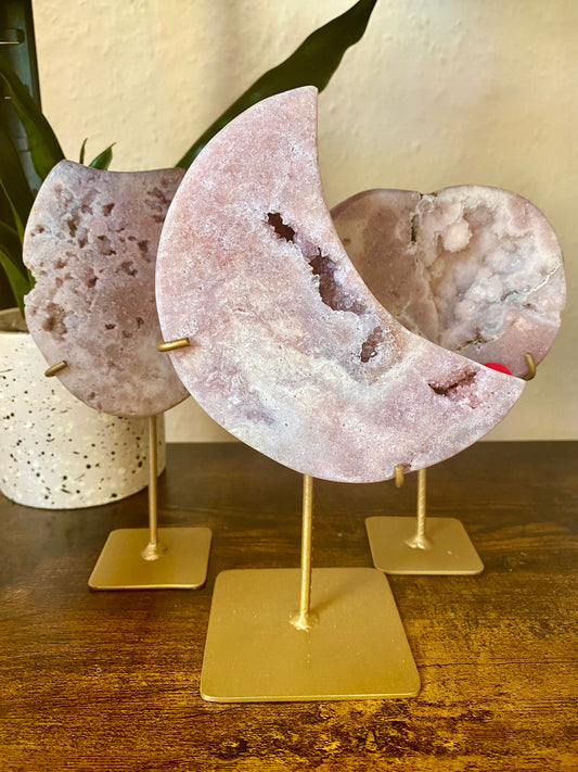 Pink Amethyst Druzy Moon and Freeforms on stand